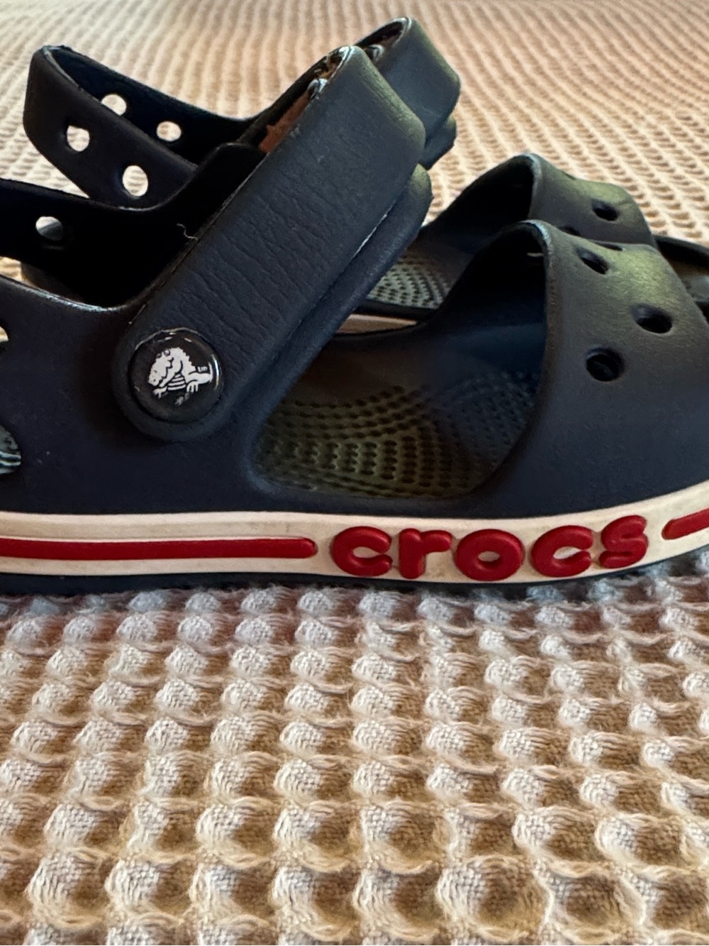 CROCS Kids Navy Sandal with Red Logo Trim